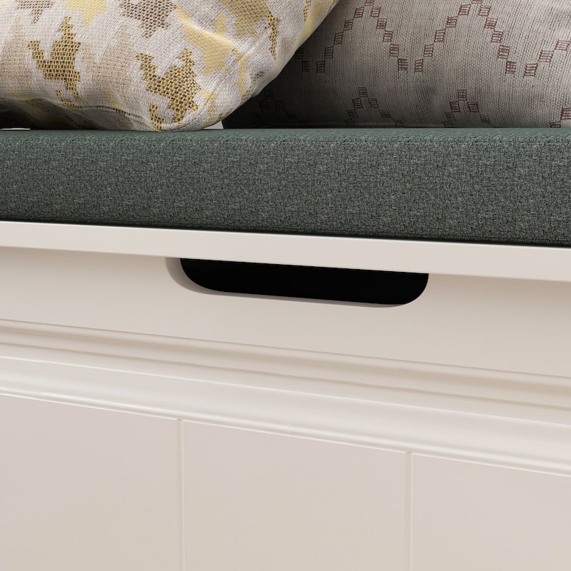 White & Green L-Shaped Storage Bench: Stylish Seating with Hidden Storage