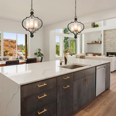 Modern 3-Light Black Gold Chandelier with Frosted Glass Shade for Dining Room