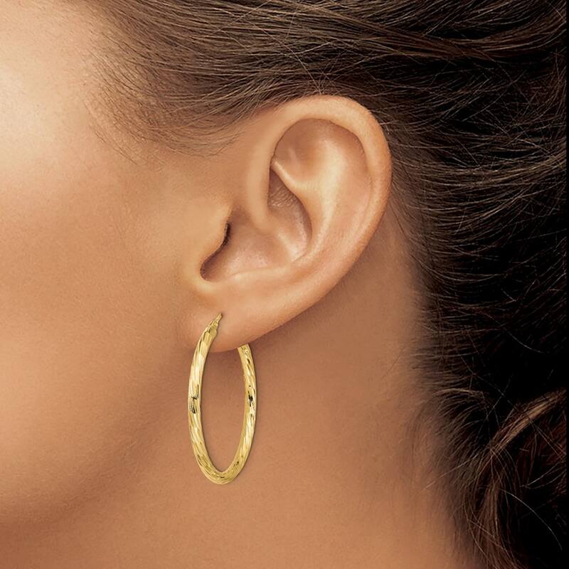 Curata 14k Yellow Gold Polished Sparkle Cut Hoop Earrings - 34.9x33.45mm