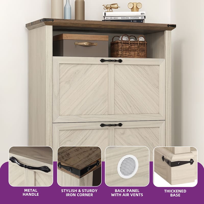 Moasis Farmhouse 16 Pairs Shoe Storage Cabinet with 2 Drawers Adjustable Shelves