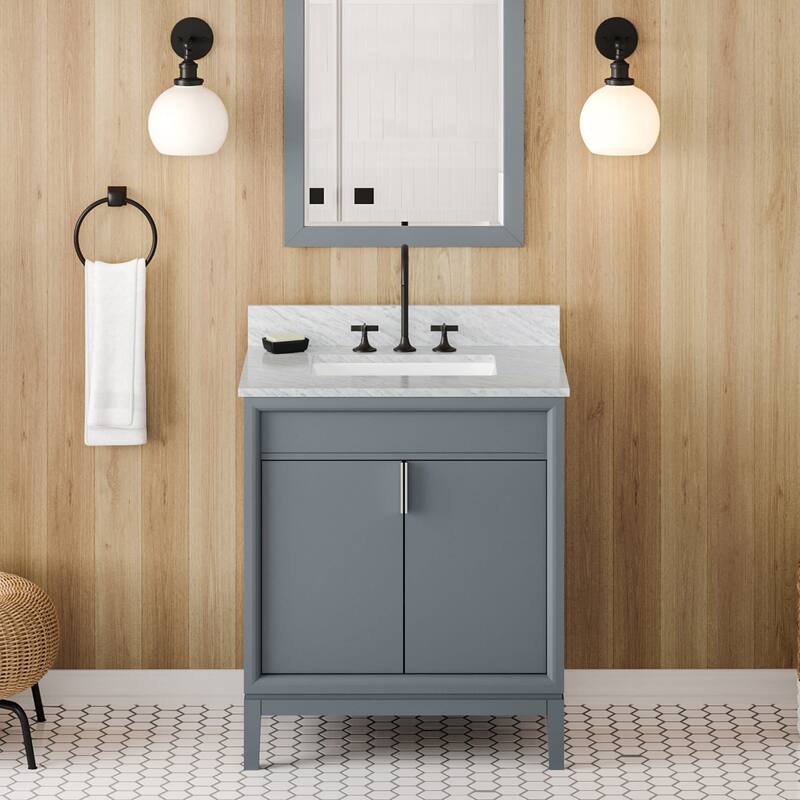 Jeffrey Alexander VKITTHE30R-MARBLE Theodora II 30" Free Standing - Blue Steel / White Carrara