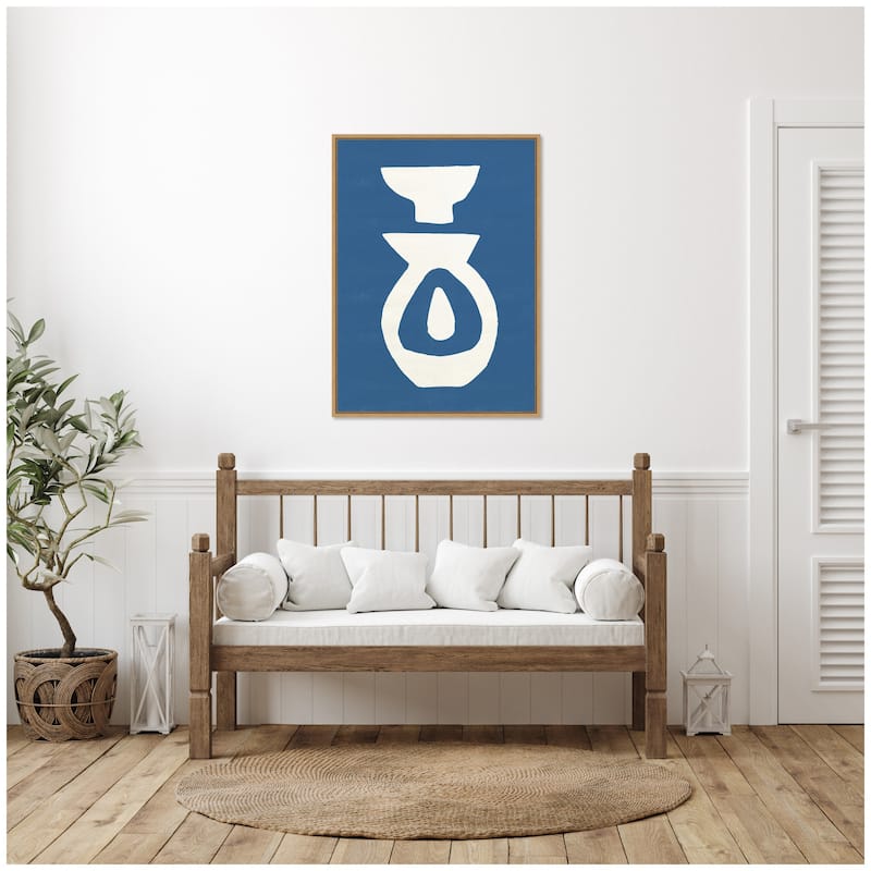 Kate and Laurel Sylvie Ceramic Blue Beige 1 Framed Canvas by Rocket Jack