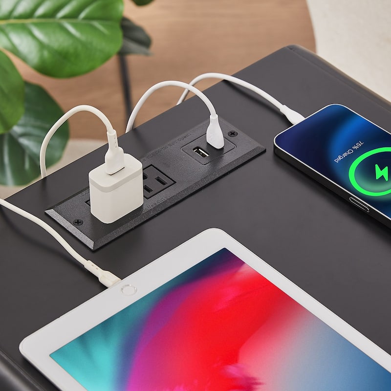 Black Nightstands Set of 2 with Charging Station and USB Port