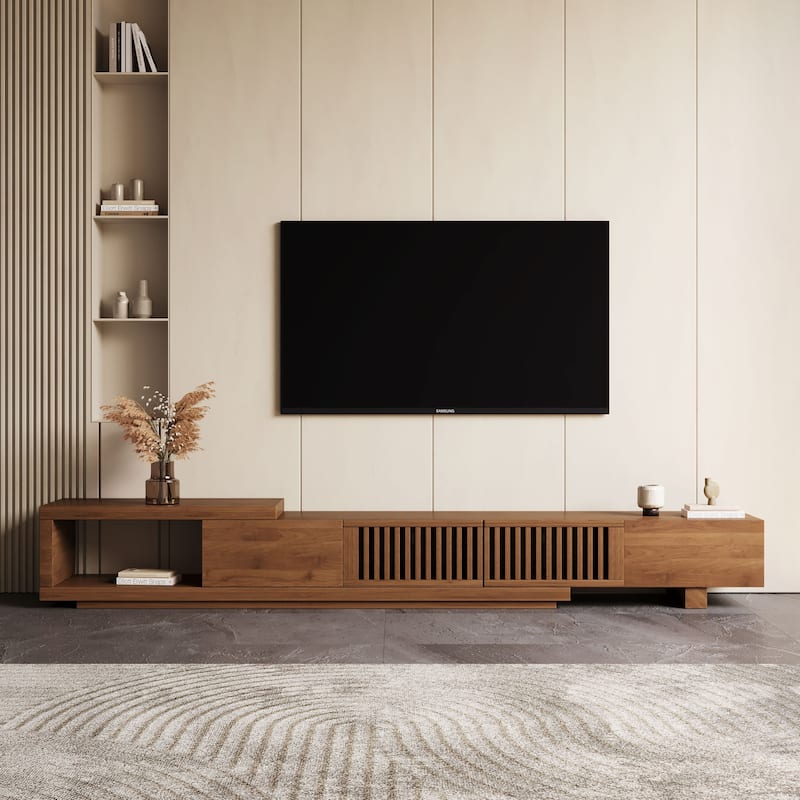 78.54 Inch Expandable TV Stand Asymmetrical Modern Design, High Quality Manufactured Wood - 78.54"Wx15.74"Dx13.78"H