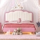 preview thumbnail 4 of 28, Roomfitters Upholstered Princess Bed with Crown Headboard, Platform Bed with Light Strips and Golden Metal Legs, White+Pink