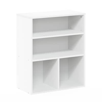 28.1 in. Tall White Wood 3-Shelf Bookcase
