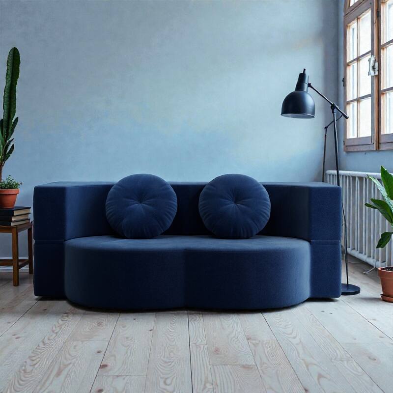 Convertible Floor Sofa Bed with 2 Pillows, Plush Corduroy Foam-Filled Folding Mattress, Full Size Sleeper, No Assembly Needed