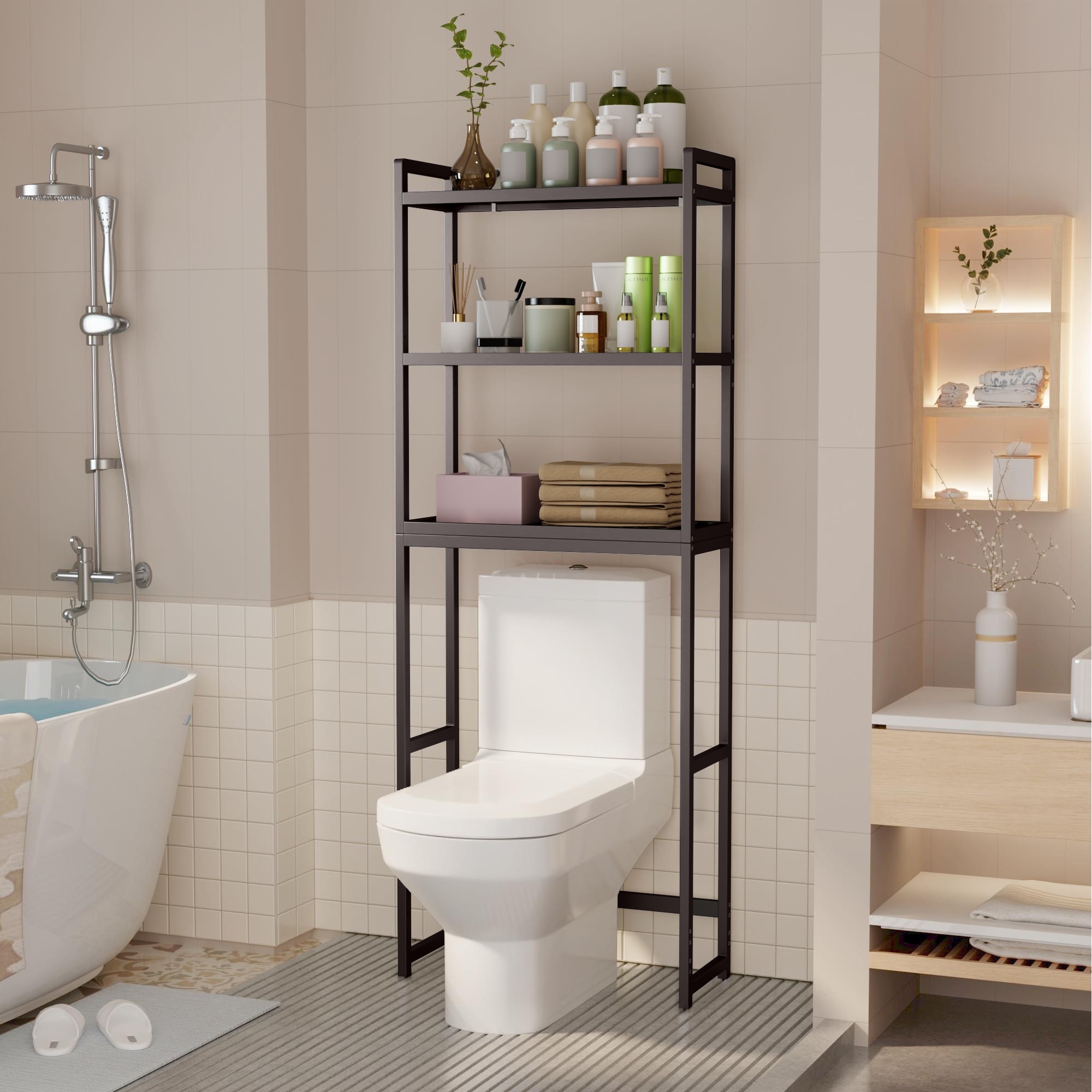 Over The Toilet Storage, 3-Tier Bamboo Bathroom Organizer with Adjustable Shelf