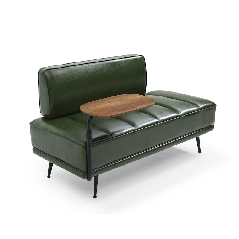55 Inch Wide PU Sofa Bench with 360-degree Swivel Side Table and Metal Legs