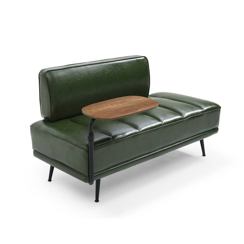 Faux Leather 55" End of Bed Bench with Rotating Tray, 2-Seater Ottoman Sofa with Gold Metal Legs for Bedroom, Living Room