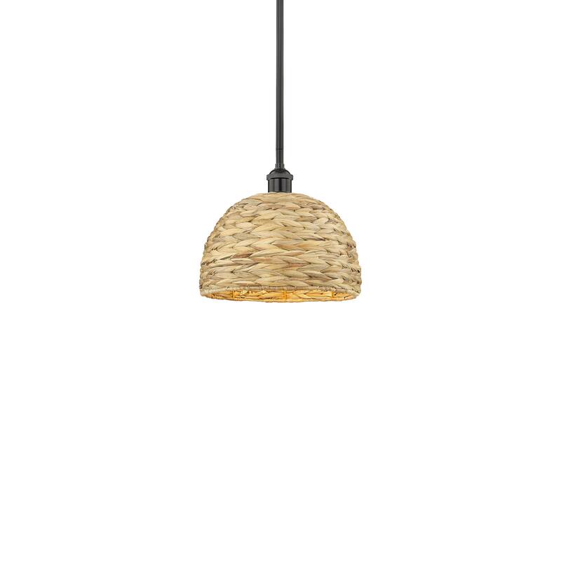 Innovations Lighting 616-1S-11-12 Woven Rattan Pendant Woven Rattan - Matte Black / Natural
