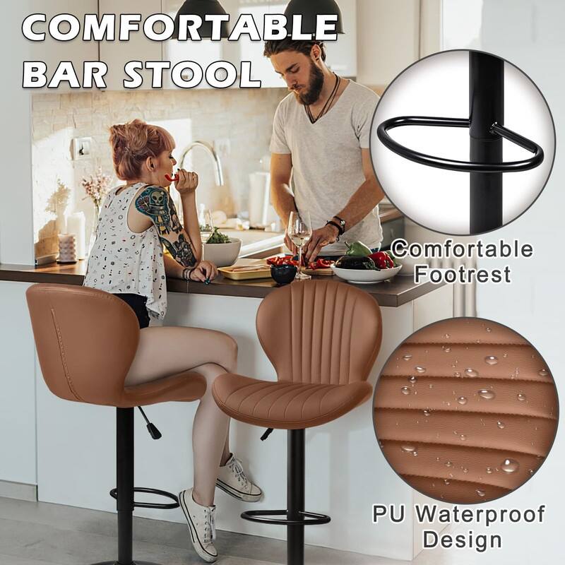 Bar Stools Set of 2,Adjustable Swivel Counter Height Bar Stools - 15.7"D x 19.6"W x 46.9"H