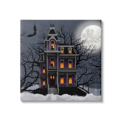 Stupell Industries Creepy Haunted Halloween House Under Moonlit Sky Canvas Wall Art - Black