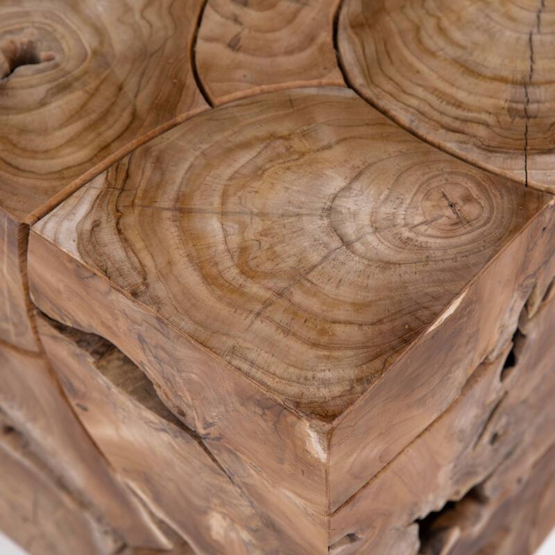 Scarlett Square Root Block Style End Table, Natural Finished Teak