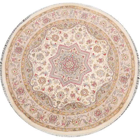 Wool/ Silk Floral Traditional Royal Tabriz Oriental Area Rug Handmade - 4'2" x 4'3" Round