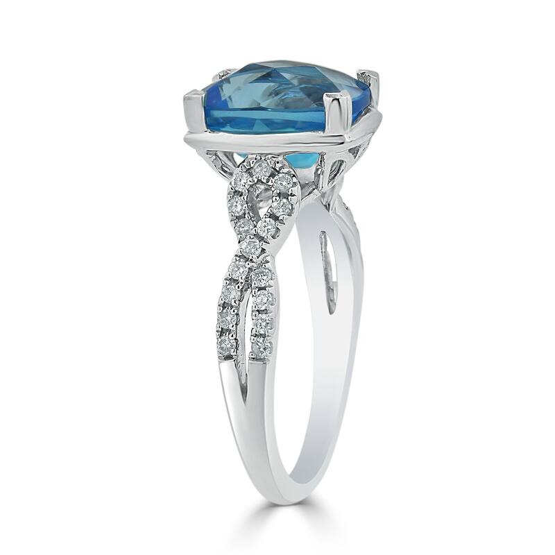 Auriya 3 9/10ct Cushion-cut Swiss-blue Topaz and Diamond Engagement Ring 1/5ctw 14k Gold