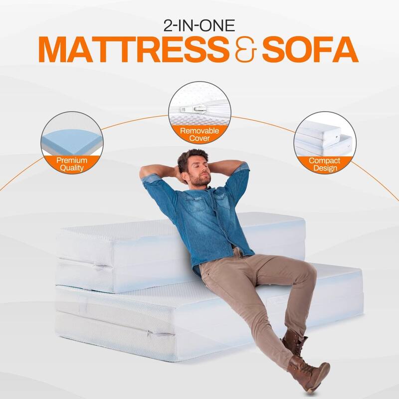 Cheer Collection 4" Folding Sofa Bed with 1" Gel Infused Memory Foam