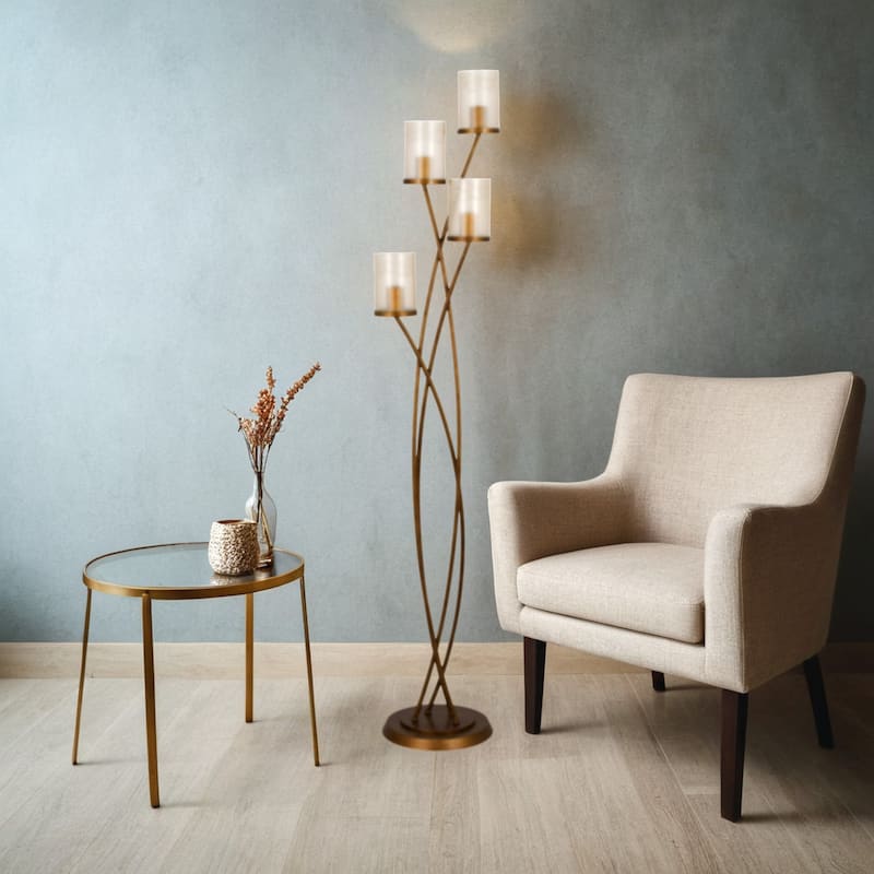 70" 4-Light Metal Floor Lamp, Painted Antique Gold