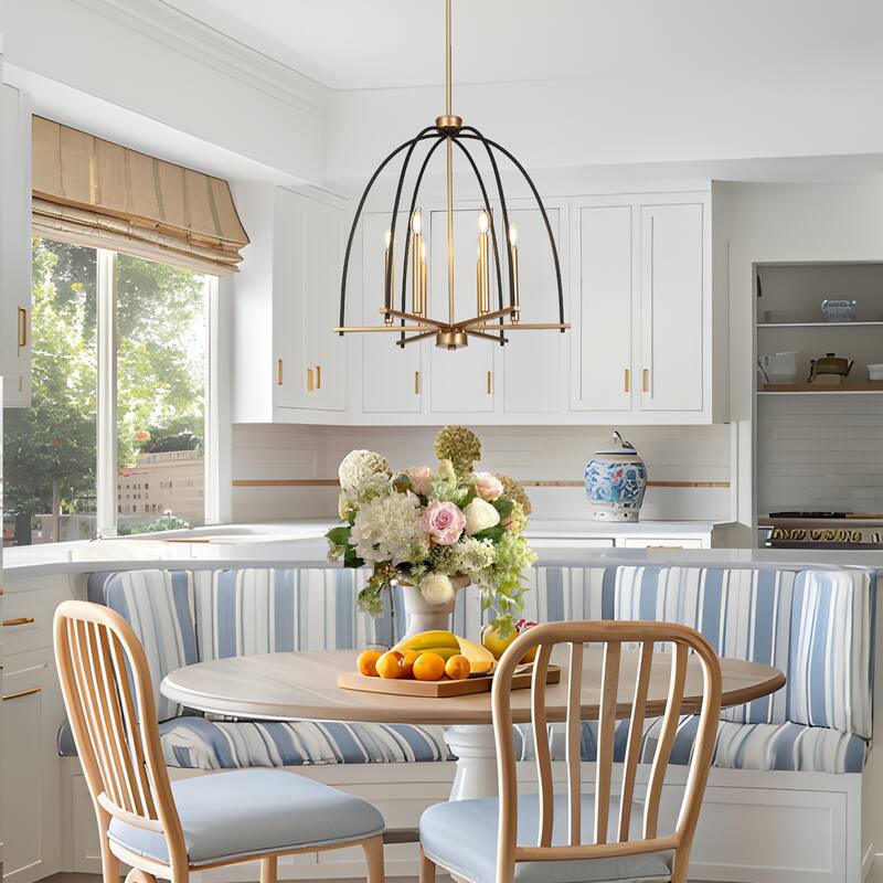 Modern 6-Light Birdcage Chandelier Black Gold Pendant for Dining Room - 23.6 " × 25 "