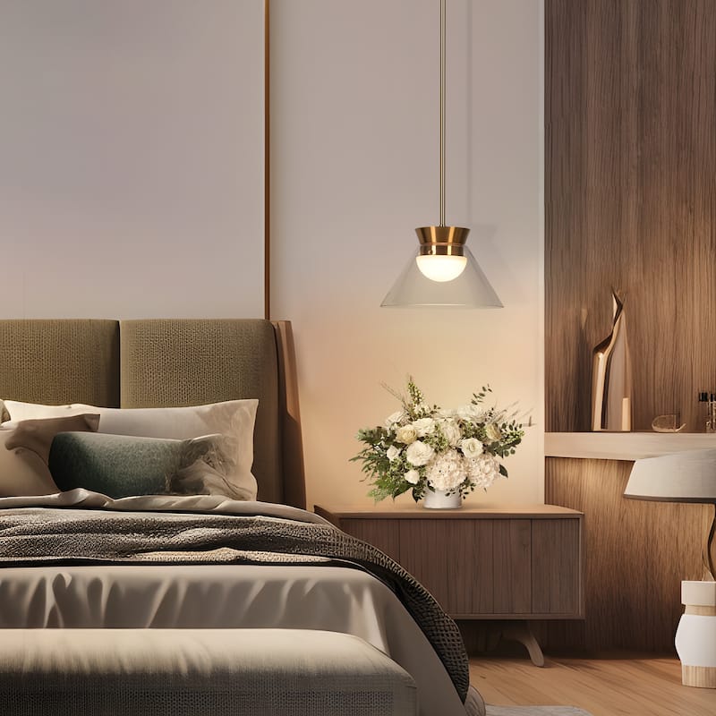 Modern 1-Light LED Gold Pendant Light with Clear Glass for Kitchen Island Dining Room - W11.8"*H7.5"