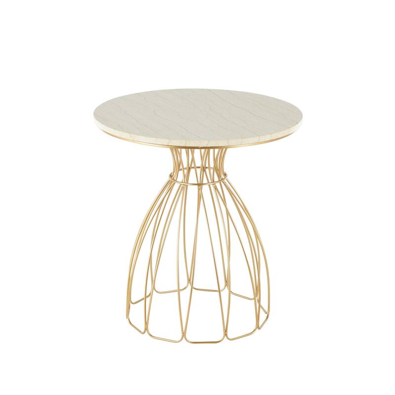 Metal Flower Inspired Accent Table with Cream Marble Tabletop - Gold - Roche River Decor