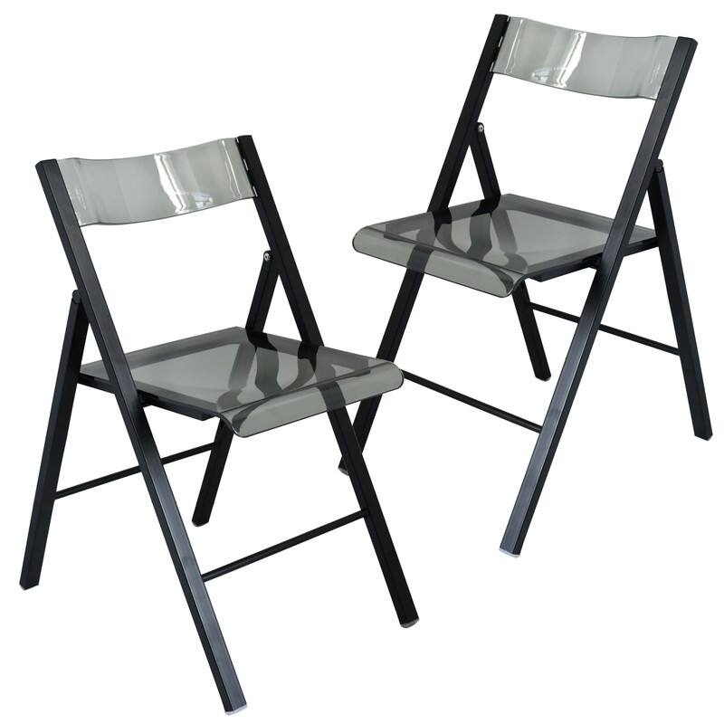 Menno Modern Folding Acrylic Dining Chair in Black Frame Stainless Steel with Rubber Pads, Fade Resistant, Assembled (Set of 2)