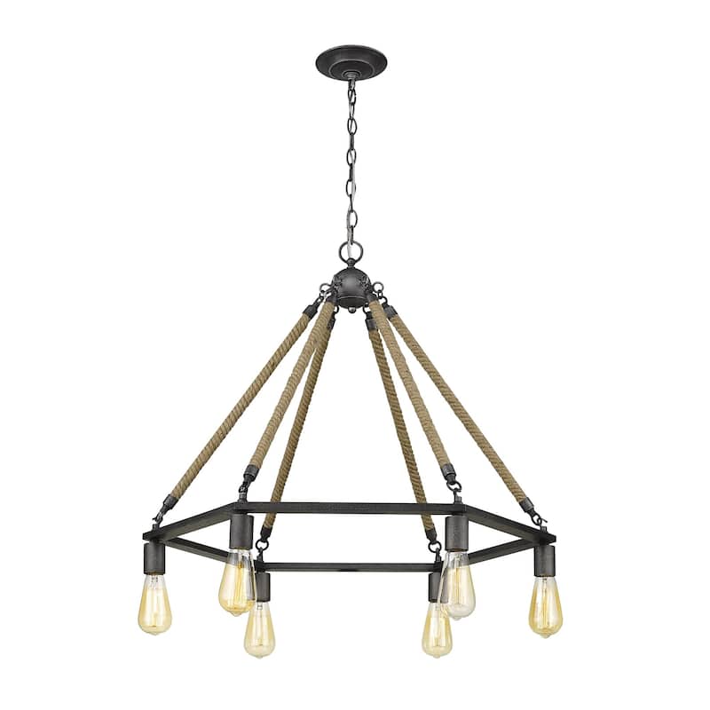 HomeRoots Brown and Black Six Light Metal Dimmable Chandelier - 30.13' X '25.63' X '30.13