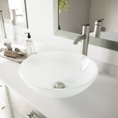 VIGO White Frost Glass Vessel Bathroom Sink Set with Seville Faucet