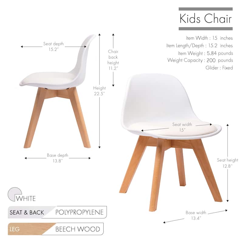 Porthos Home Brynn Kids Chair, Plastic Shell With Seat Cushion, Beech Wood Legs