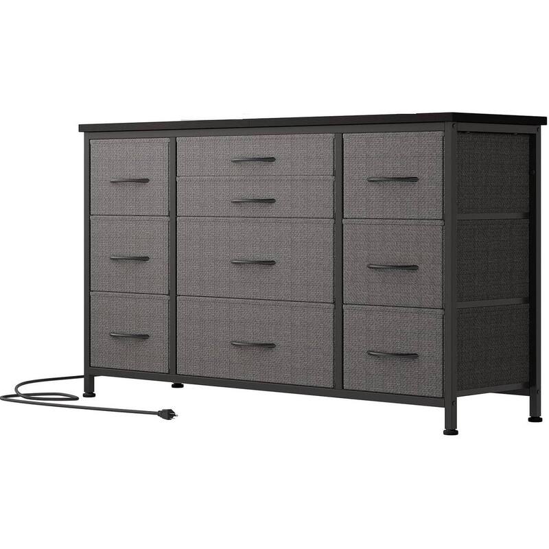 TV Stand with Power Outlet, 10 Drawers for 55'' TV - n/a - Grey