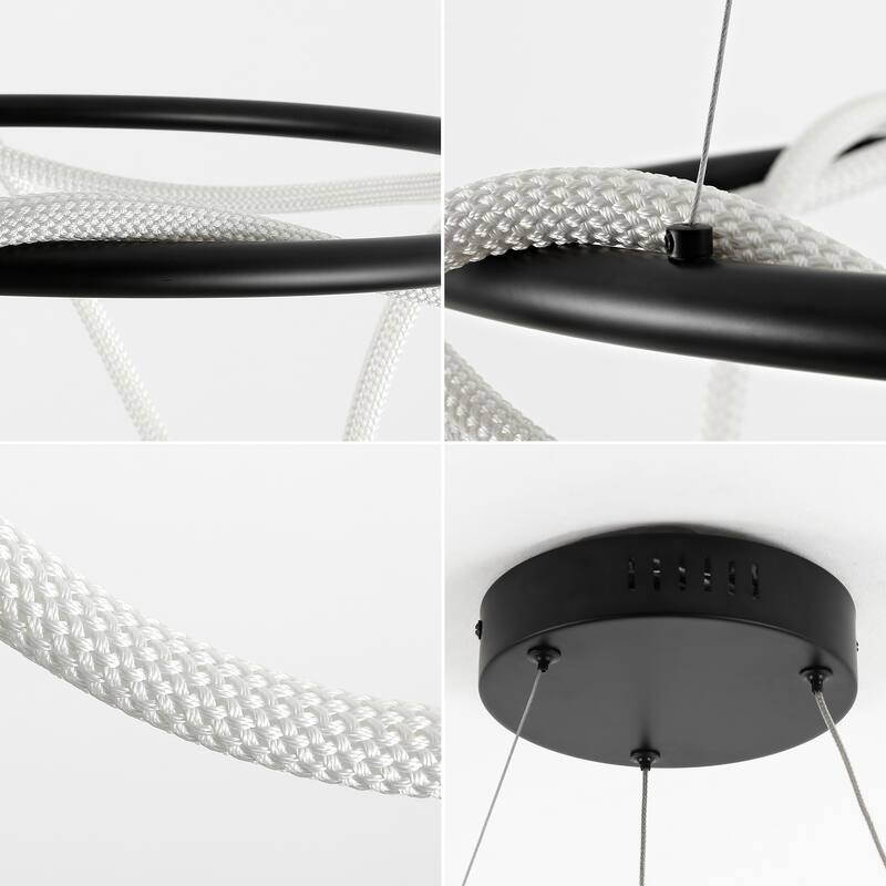 Nuvola 25" Contemporary Minimalist 360 Adjustable Silicone Neon Rope Dimmable Integrated LED Chandelier, by JONATHAN Y