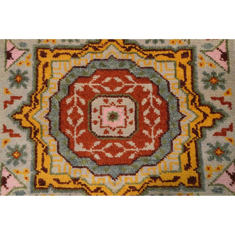 Hand Knotted Oriental 100% Wool Carpet Traditional Geometric Beige & Ivories Kazak Runner Rug - 7' 11'' X 2' 6''