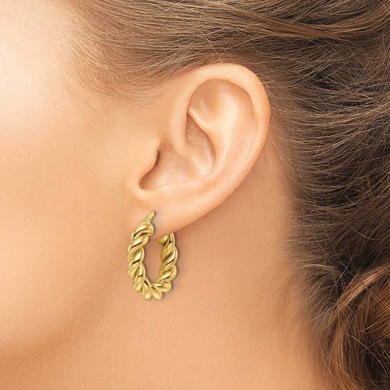 Curata 10k Yellow Gold 24x5.3mm Spiral Twist Round Hoop Earrings