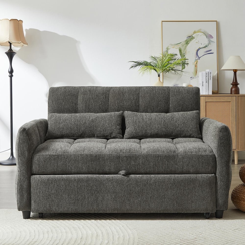 Loveseat Sleeper Sofa with Built-in 3 USB Ports, Adjustable Backrest Convertible Sofa Bed with Lumbar Pillows