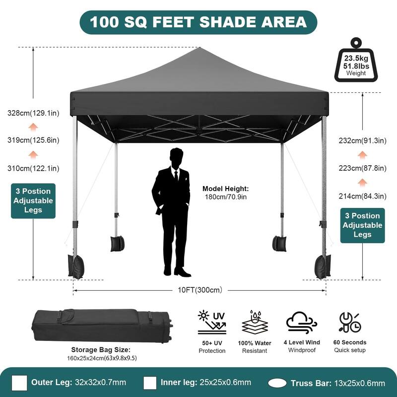 10x10 Ft Pop Up Canopy Tent, Portable Heavy Duty Commercial Canopy