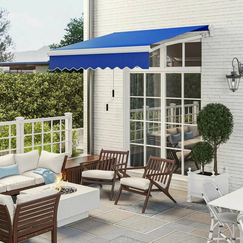 8'x7' Retractable Sunshade Awning for the Patio with Easy Crank Design - Blue