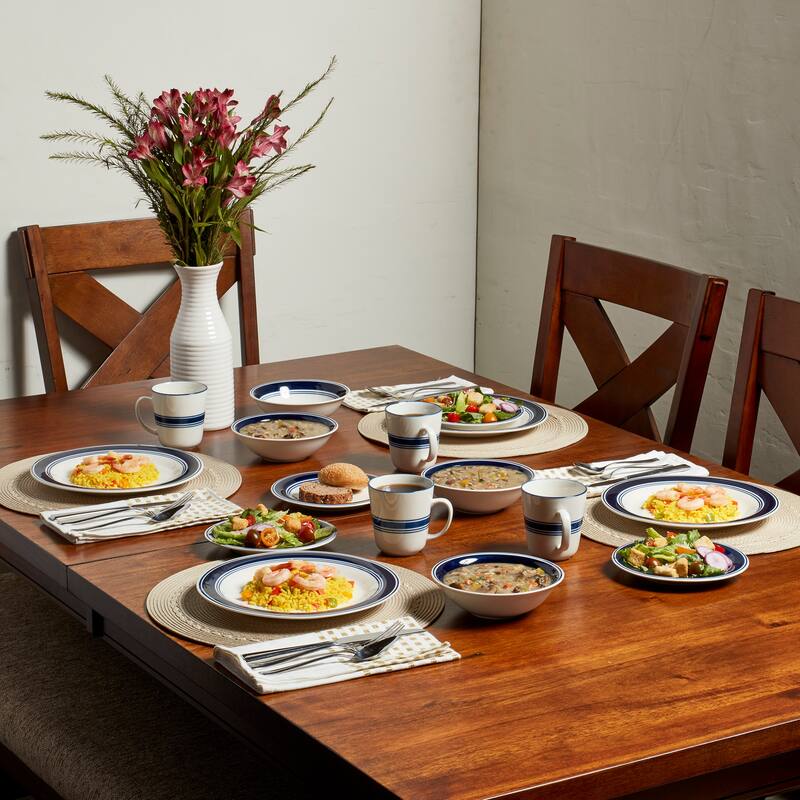Tabletops Gallery Blue Stripe Porcelain 16-piece Dinnerware Set