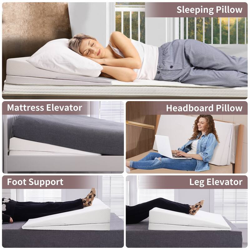 DoCred Adjustable Memory Foam Bed Wedge Pillow with Washable Cover - White