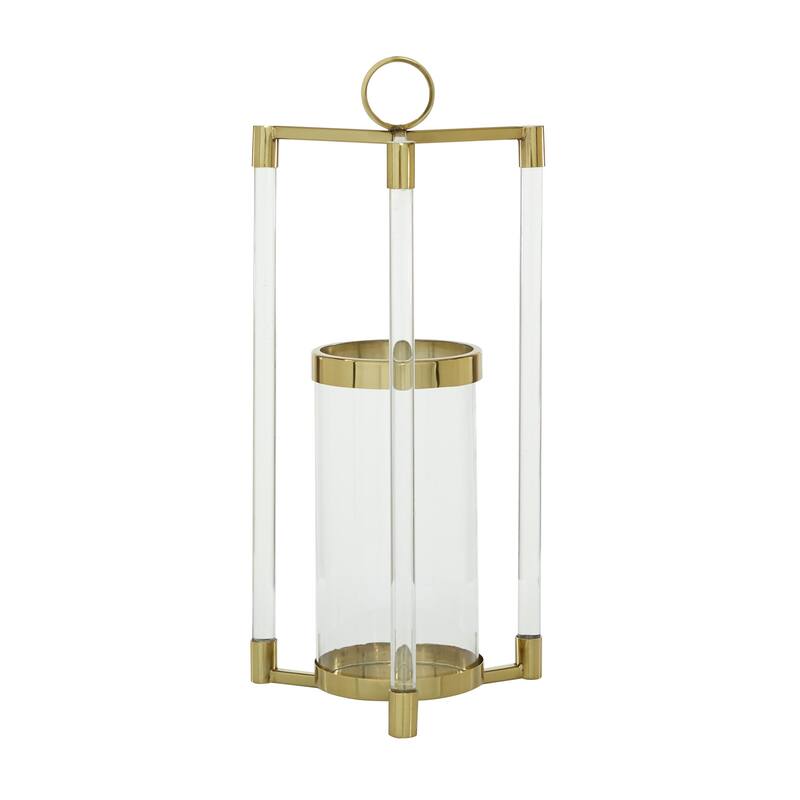 Stainless Steel Metal Decorative Candle Lantern with Acrylic Accents - Gold - Roche River Decor