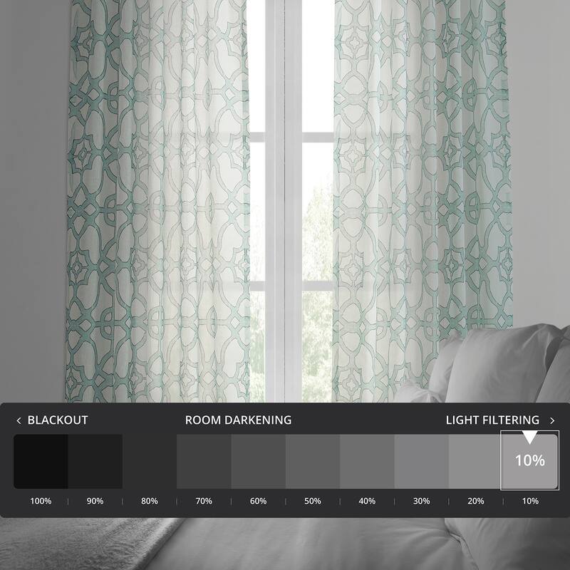 Exclusive Fabrics Sea Glass Blue Printed Faux Linen Sheer Curtain (1 Panel)