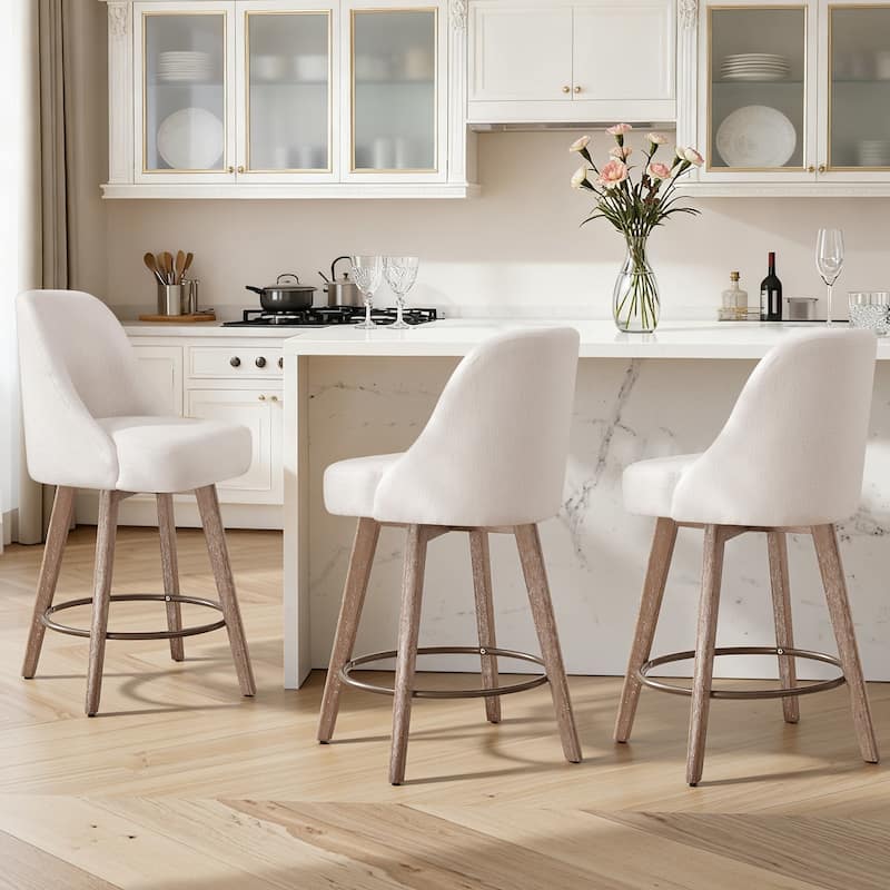 26" Upholstered Counter Height Swivel Bar Stool, Counter Stools with Solid Wood Legs - 39.37"H x 22.44"D x 21.65"W