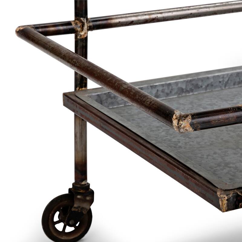 30.7x17.1x34.6" Percy Galvanized Metal Bar cart in Gray & Black