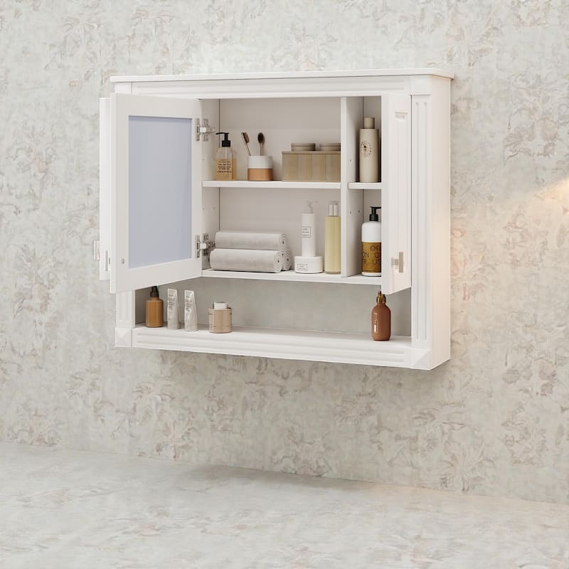 35 Inch Wall Mounted Medicine Cabinet with Mirror, Adjustable Shelves, Open Storage, Over Toilet Bathroom Cabinet