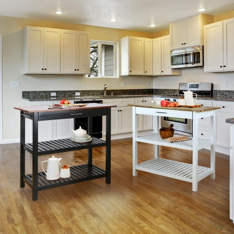 2-shelf Natural Solid Wood Top Kitchen Island
