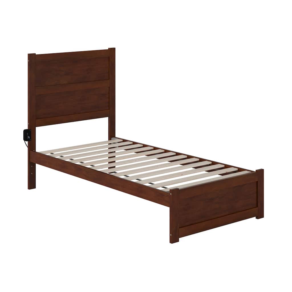 Twin Bed Southwestern Style Wood Platform Bed Walnut Finish Footboard Included
