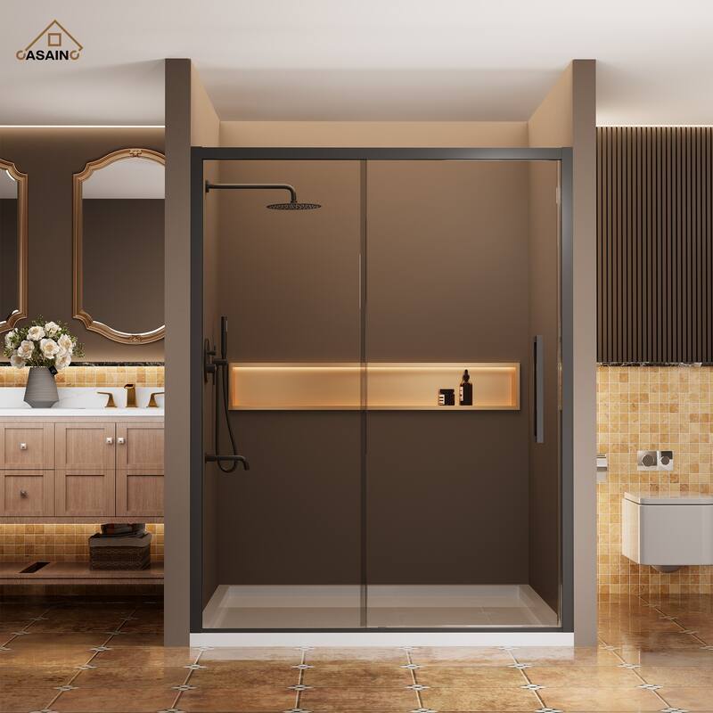 CASAINC 60 in. W x 76 in. H Sliding Framed Shower Door with SGCC Certification - Black