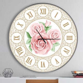 Designart 'Hand drawn Pink Roses Shabby Chic Vintage' Oversized Contemporary Wall CLock