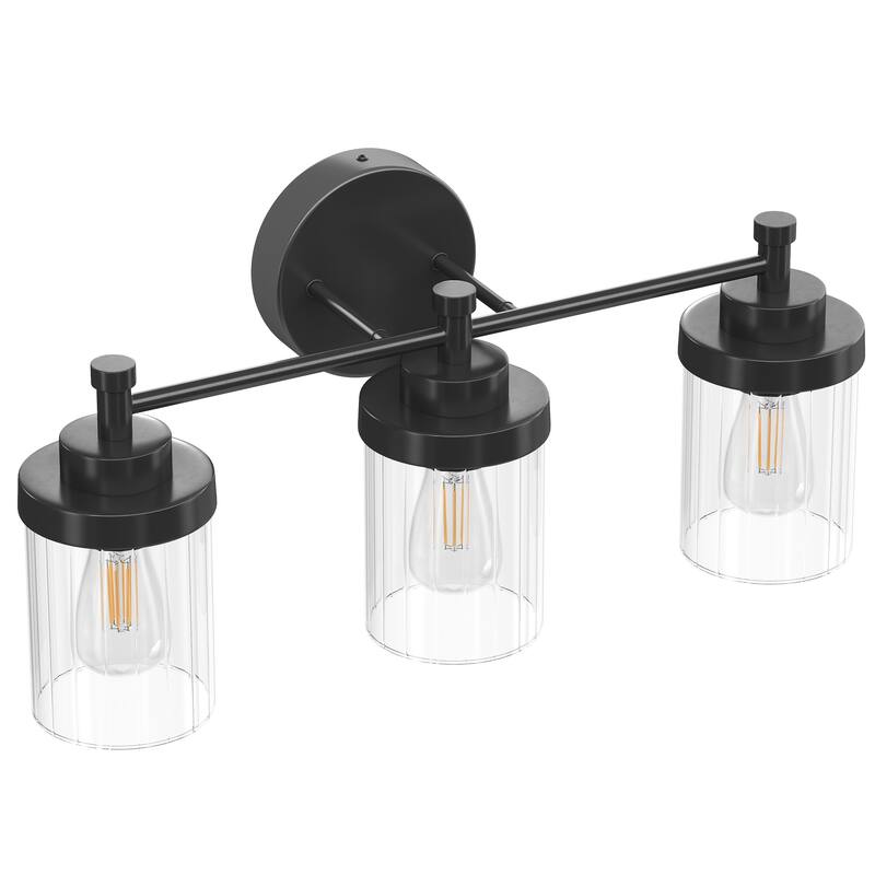 Modern Dimmable Vanity Light with Clear Ribbed Glass Shades E26 Sockets