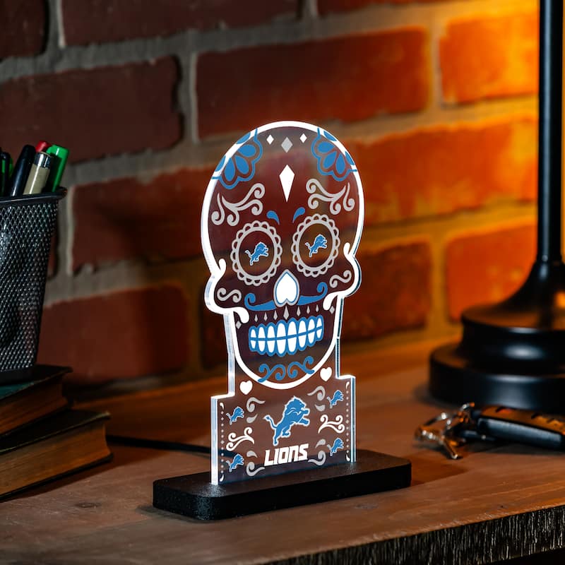 10" LED Tabletop Sugar Skull Halloween Desklite Sign, Detroit Lions - Multicolor. - 10" x 7"