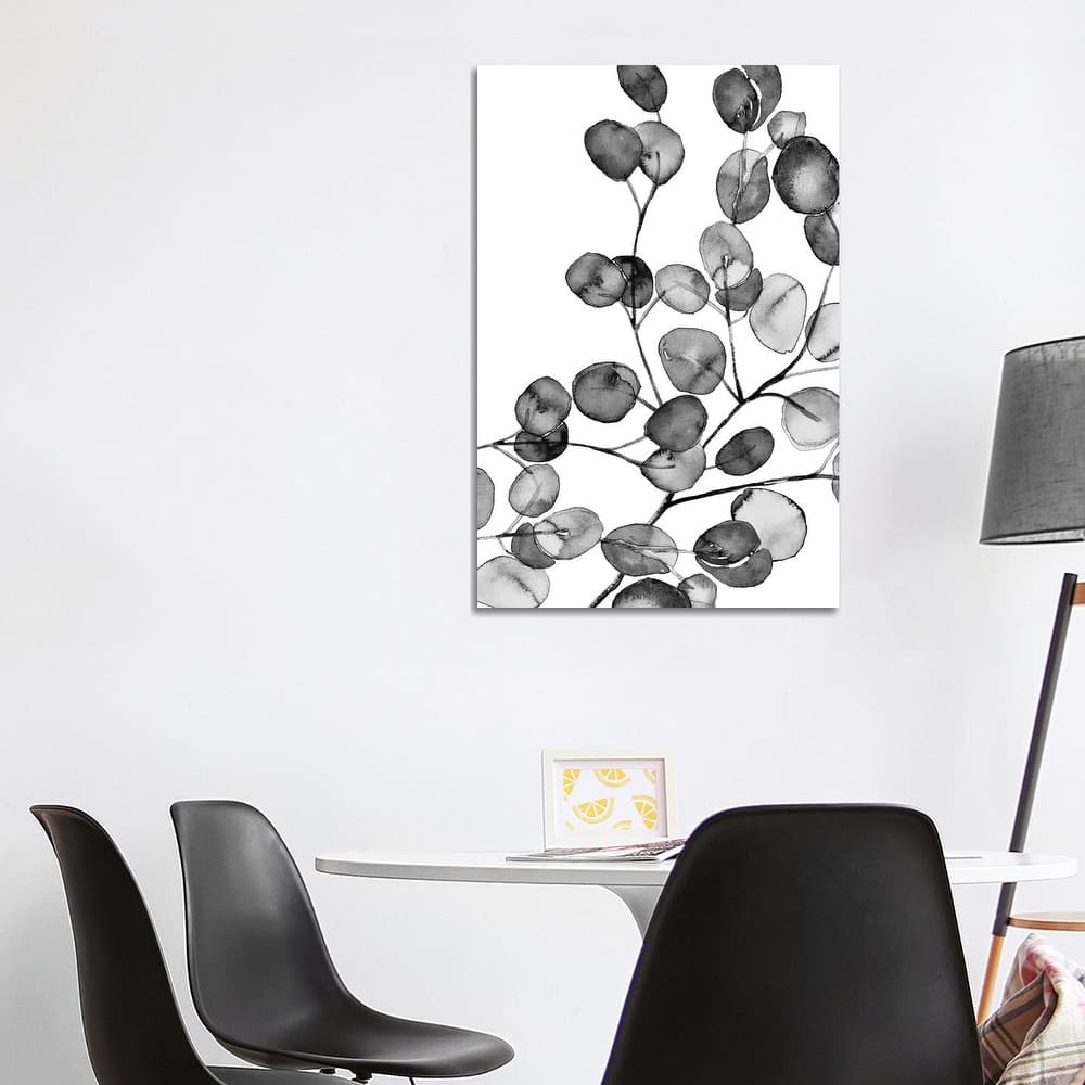 iCanvas "Eucalyptus Watercolor Black And White" by Monika Strigel Canvas Print